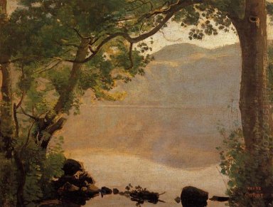 Nemi-See durch Bäume 1843 gesehen