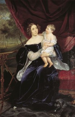 Portrait de la comtesse OI Orlova Davydova et sa fille