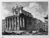 Visa av tempelet av Antoninus och Faustina i Campo Vaccin