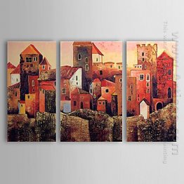 Pintados à mão pintura a óleo da paisagem - conjunto de 3