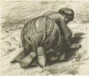 Campesino mujer arrodillada de espaldas 1885