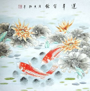 Fish & Lotus - pintura china