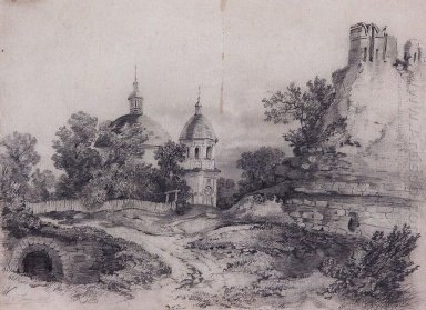 paisaje con la iglesia y las ruinas de 1861