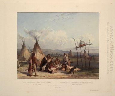 Begrafenis De Steigers van een Sioux Chief nabij Fort Pierre, pl