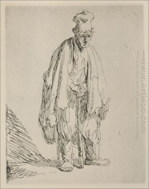 Un mendigo de pie y apoyado en un palillo 1632