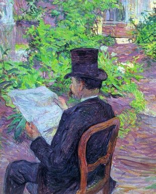 Desire Dehau lisant un journal dans le jardin 1890