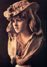 ung flicka med rosor på hennes hatt 1870