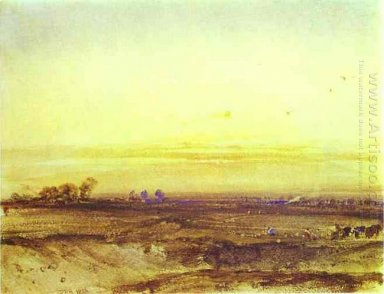 Paysage avec pêcheurs au coucher du soleil