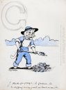 G STANDS FOR GEORGIE, A GARDENER. HE IS DIGGING AWAY JUST AS HAR