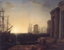 Escena del puerto en la puesta del sol 1643