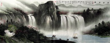 Montagnes et cascade - Peinture chinoise