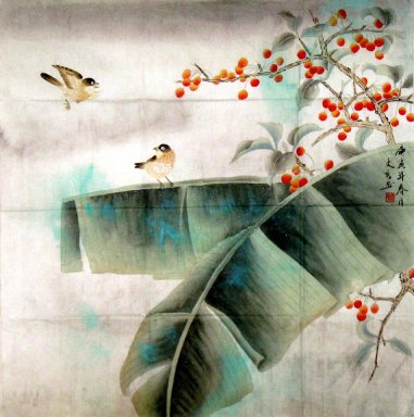 Oiseaux à la banane feuilles-Cleare - Peinture chinoise