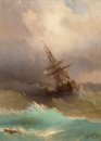 Schip In de woelige zee 1887