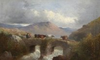Pastore con il bestiame che attraversano ponte
