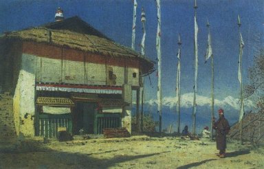 Boeddhistische tempel In Darjeelingthee (van Sikkim 1874