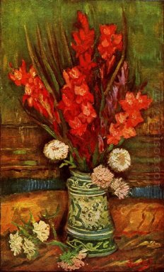 Still Life Vase With Red Gladiolas 1886