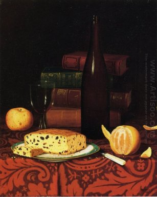 Натюрморт с пирожными изюма, фруктов и вина