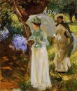 Due ragazze con ombrelloni in Fladbury 1889