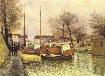 баржи на канале Сен-Мартен в Париже 1870