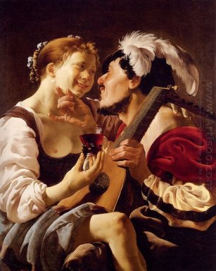 Ein Lautenspieler gezecht mit einer jungen Frau Holding A Roemer