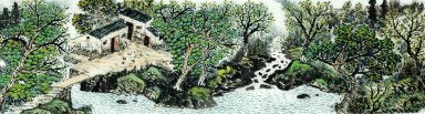 Countyard, árvores - pintura chinesa