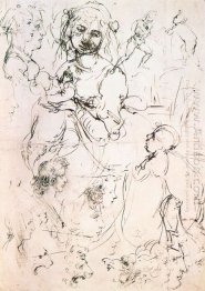 Studie av Nursing Madonna och Profil Heads