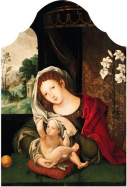 Madonna and Child playing with the veil