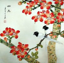 Birds & Red Flowers - Lukisan Cina