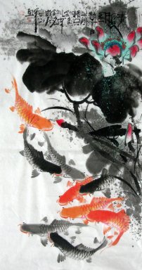 Fish & Lotus - peinture chinoise