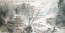 Mountains, Wooden tower - Chinese Painting