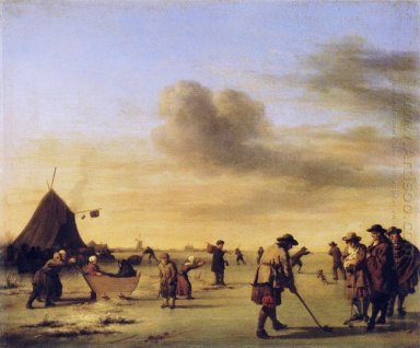 Jogadores de golfe no gelo perto de Haarlem
