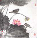 Lotus & Birds - kinesisk målning