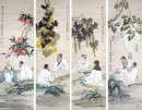 La poesía, juego de 4 - pintura china