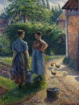 Contadini che chiacchierano nel eragny cortile