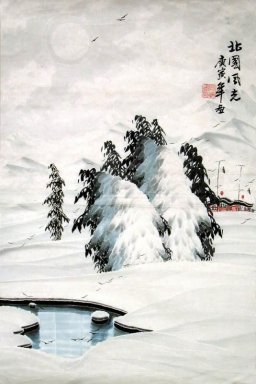 Ein Dorf im Schnee - Chinesische Malerei
