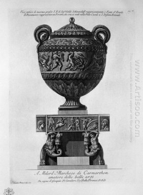 Античная ваза из мрамора, представляющий подвиги Геракла с Т