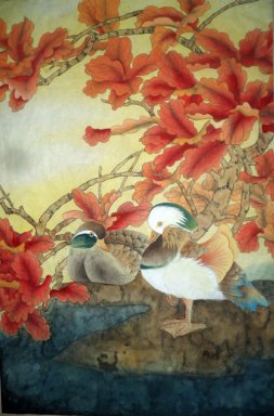 Fåglar och löv - kinesisk målning