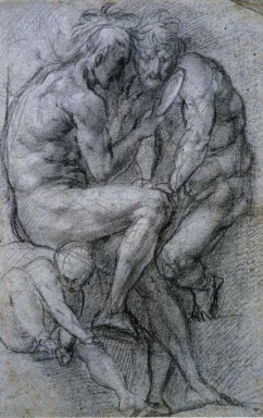Due figure maschile in cerca di uno specchio e un Putto