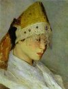A Girl Dengan Kokoshnik Wanita S Headdress Di Old Rusia 1885