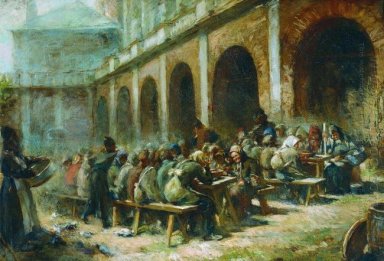Mahlzeit der Pilger in der Dreifaltigkeitskloster von St Sergius