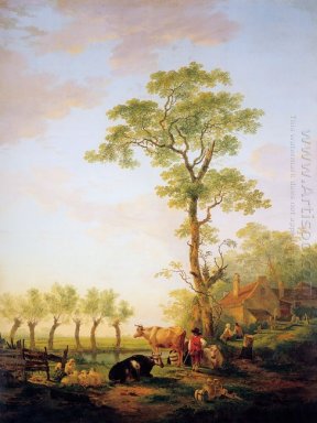 Голландский пейзаж с коровами и фермы