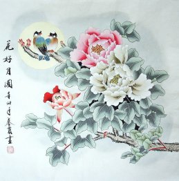 Peony & Burung - Lukisan Cina