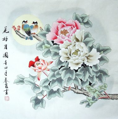 Peony & pássaros - pintura chinesa
