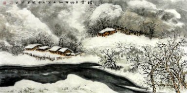 Village i snön - kinesisk målning