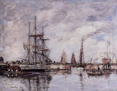 Deauville Norwegian Three Master Leaving Port 1897