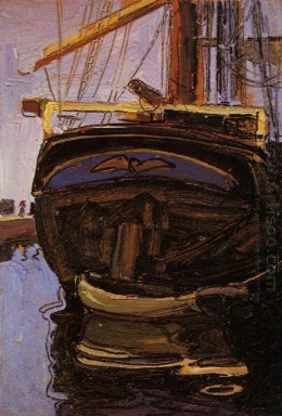 sailing ship with dinghy 1908