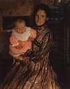 Retrato de la E Kustodieva con el hijo 1904