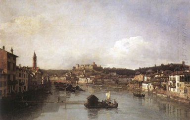 Ansicht von Verona und den Fluss Etsch von der Ponte Nuovo