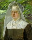 Portret van een non in een zomertuin