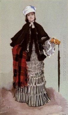 Eine Dame in einem schwarzen und weißen Kleid